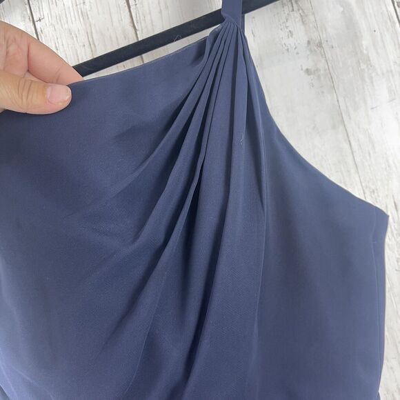 Alfred Angelo Dress Women 12 Navy Blue Bridesmaid One-shoulder chiffon mini Glam - Picture 3 of 11